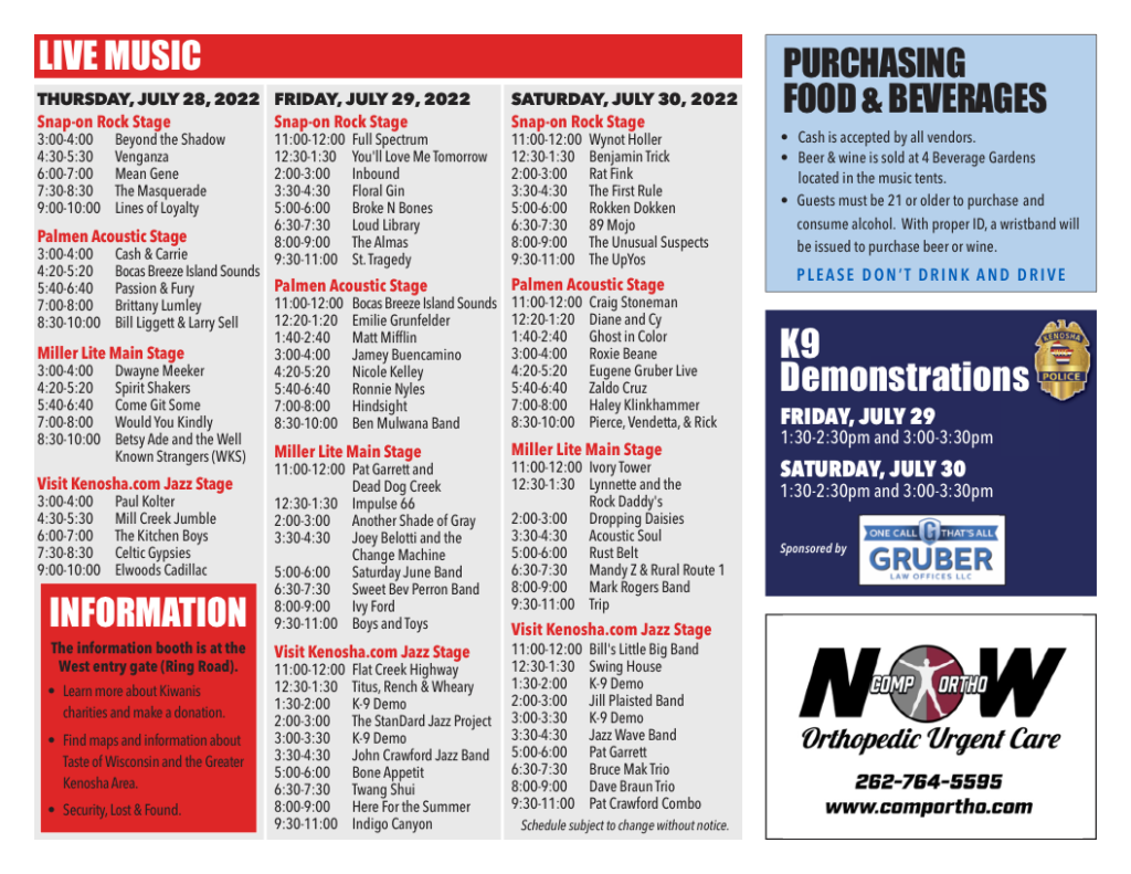 Map & Schedule Taste Of Wisconsin